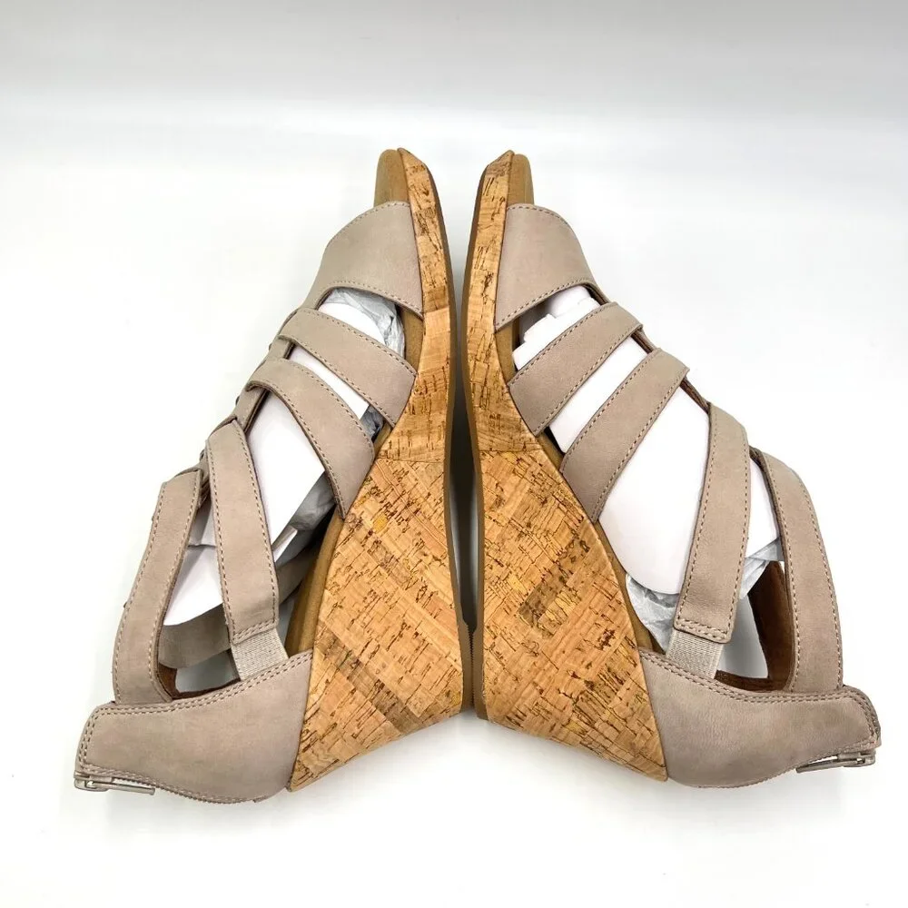8.5W 8.5 WIDE WIDTH Rockport Briah Gladiator Taupe Brown Wedge Sandals‎ Shoes